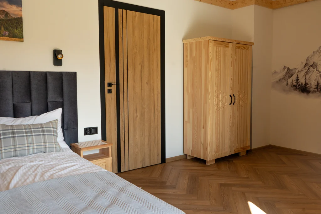 Bedroom with an upholstered headboard